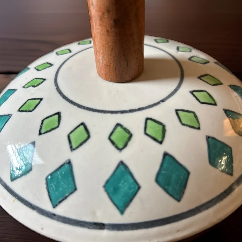 Talavera Style Blue/White/green Ceramic & Wood Paper Towel Holder Geometric Boho